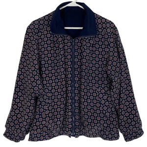 Vintage 90s Reversible Bomber Jacket Womens Size XL Oversized Navy Blue Coat